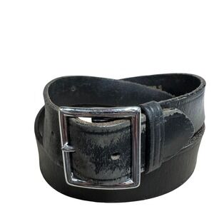 Dutyman 1611T Black Full Grain Leather Belt Mens Size 42 Silver Buckle 1.5 Inch